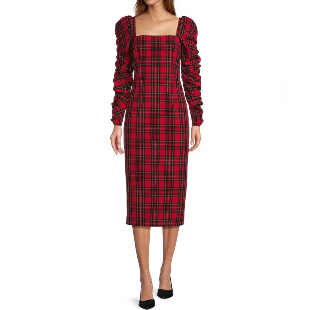NWT Antonio Melani Elena Plaid Long Sleeve Dress